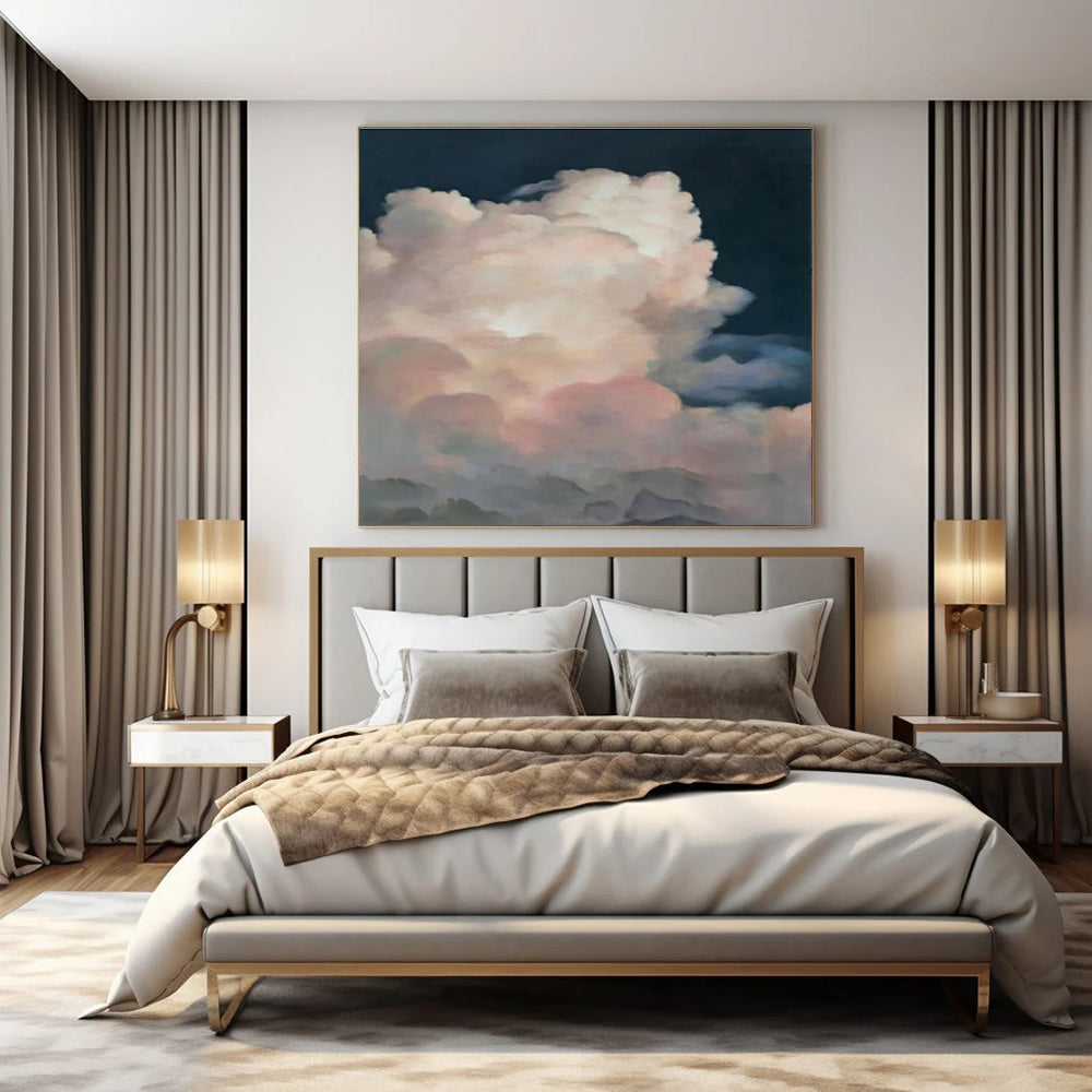 Dark Blue, Pink, Purple with Fluffy Textures "Cotton Candy Sky" Abstract Painting On Canvas PS1423