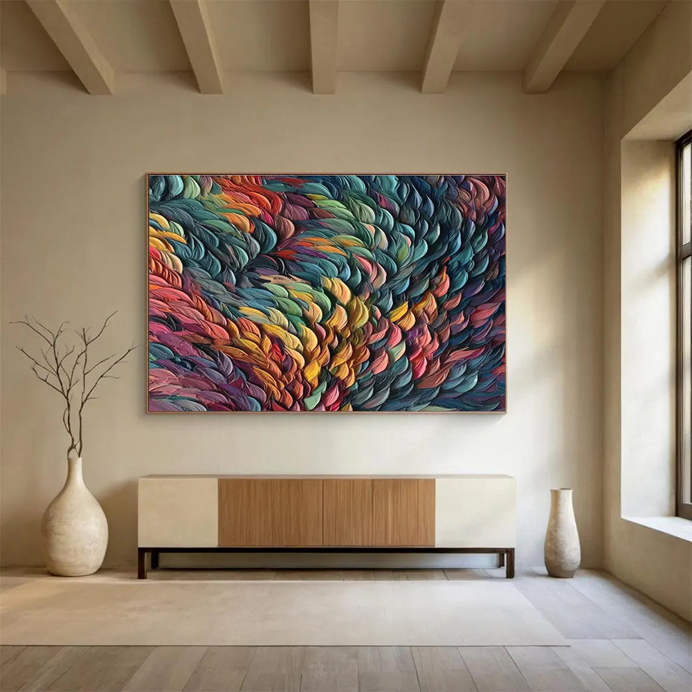 “Colorful Textured Waves” - Impasto Oil Painting On Canvas DKS857