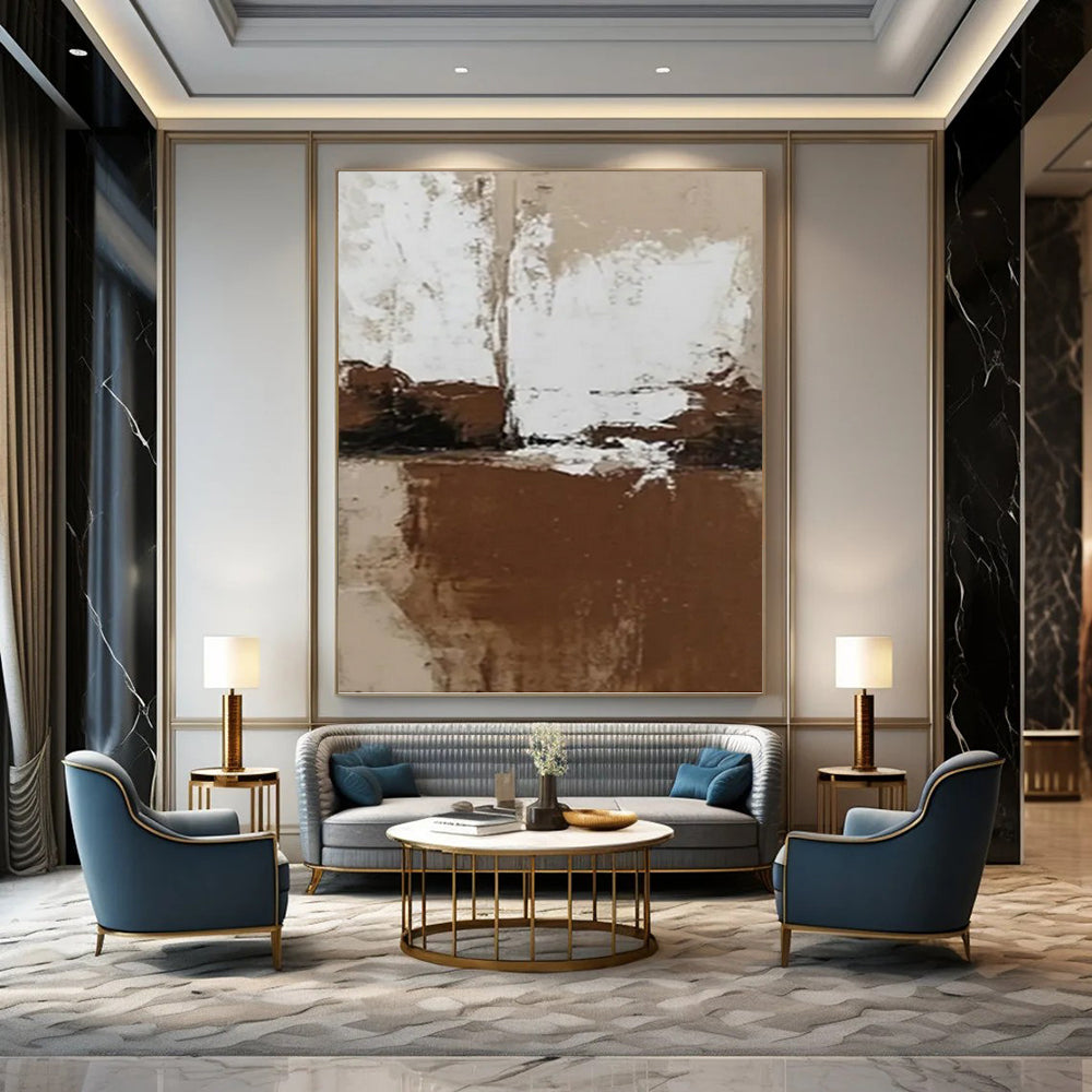 “Brown and White Abstract: Earthy Minimalist Art” - Subtle Textured Painting On Canvas PT0975