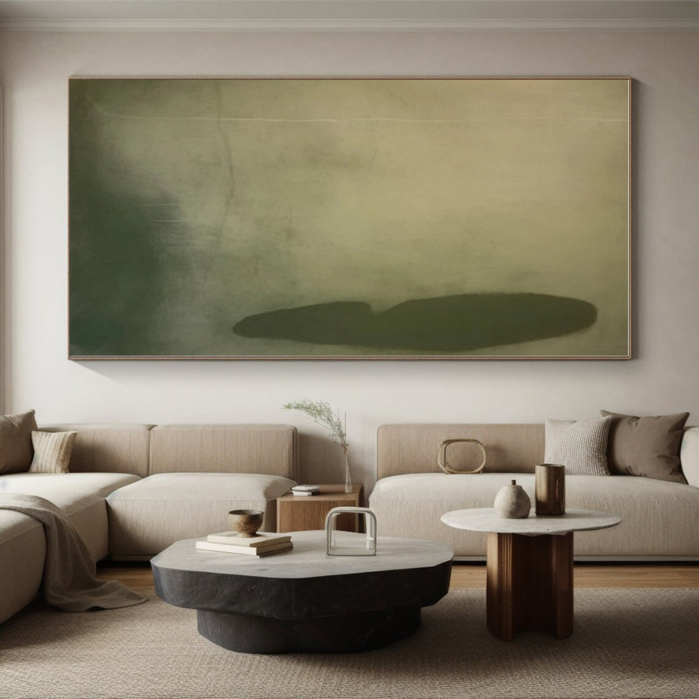 “Minimalist Green - Beige Form” - Green, Beige, Gray Abstract Minimalist Painting On Canvas PS0577