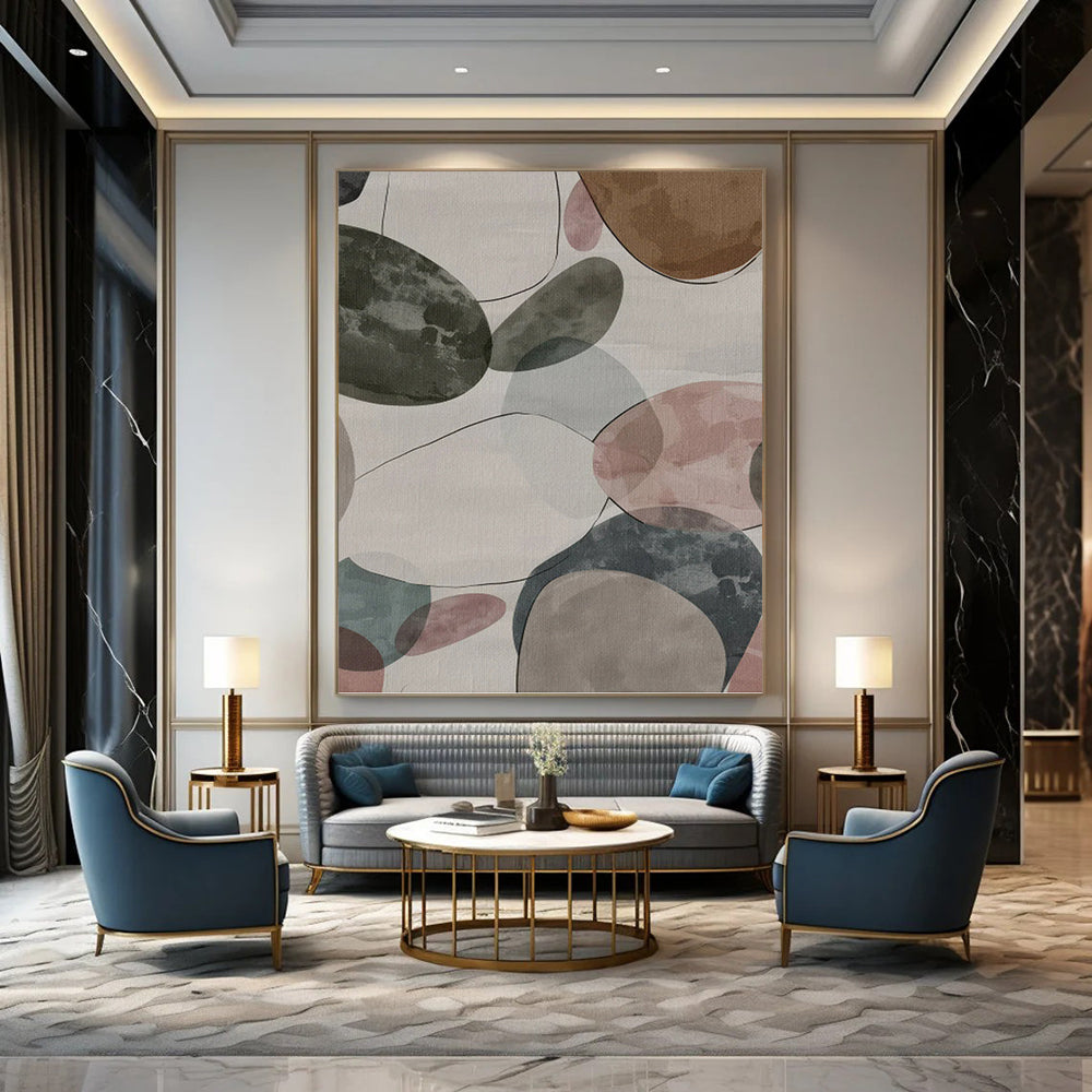 “Colorful Oval Overlaps” - Watercolor - Style Abstract Painting On Canvas PT1157