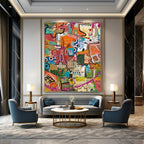 “Colorful Patchwork Abstract” - Quirky Abstract Painting On Canvas DS293