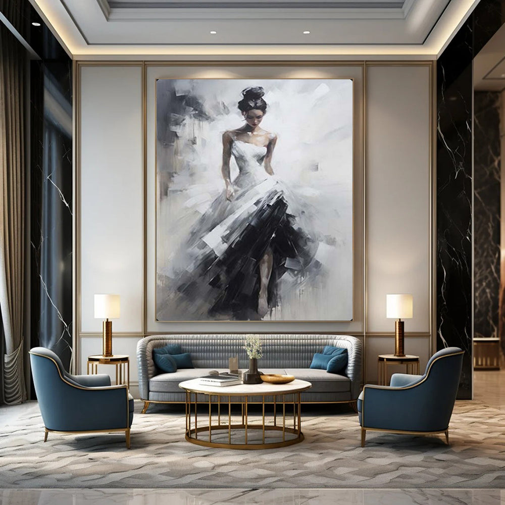 Monochrome Graceful Lady, Impressionistic Style, Painting On Canvas PT2133