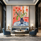 “Vibrant Tulip Bouquet” - Post - Impressionist Still - Life Painting On Canvas PT2229