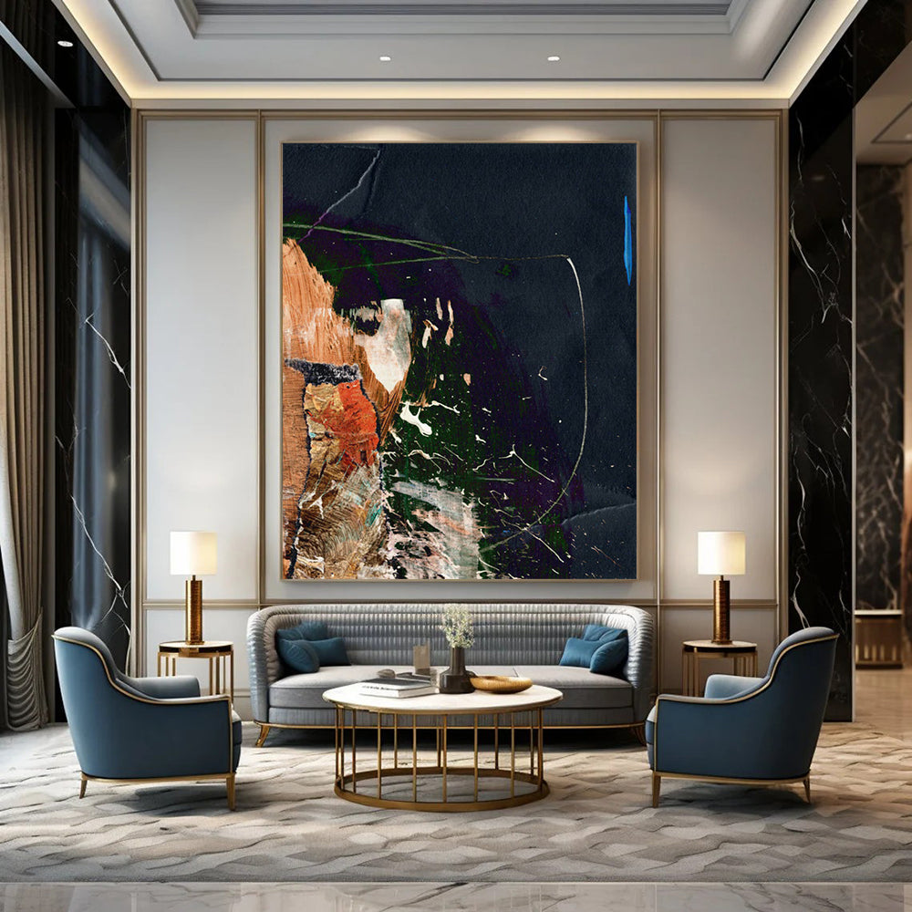 “Vibrant Dark - Hued Collage” - Rich Colors & Textured Layers Painting On Canvas DS170