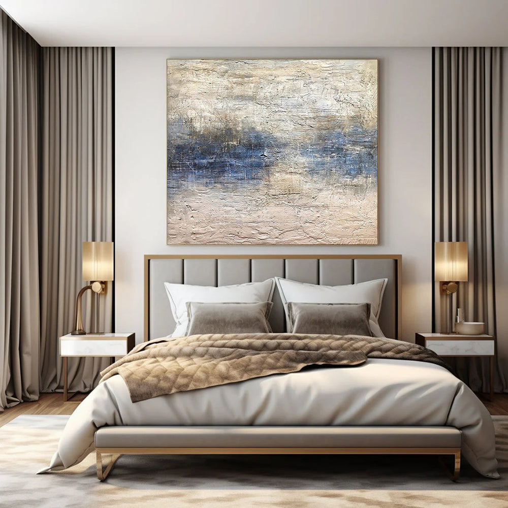Beige and Blue Textured, "Sky Over Sand" – Textured Abstract Painting On Canvas PS0965