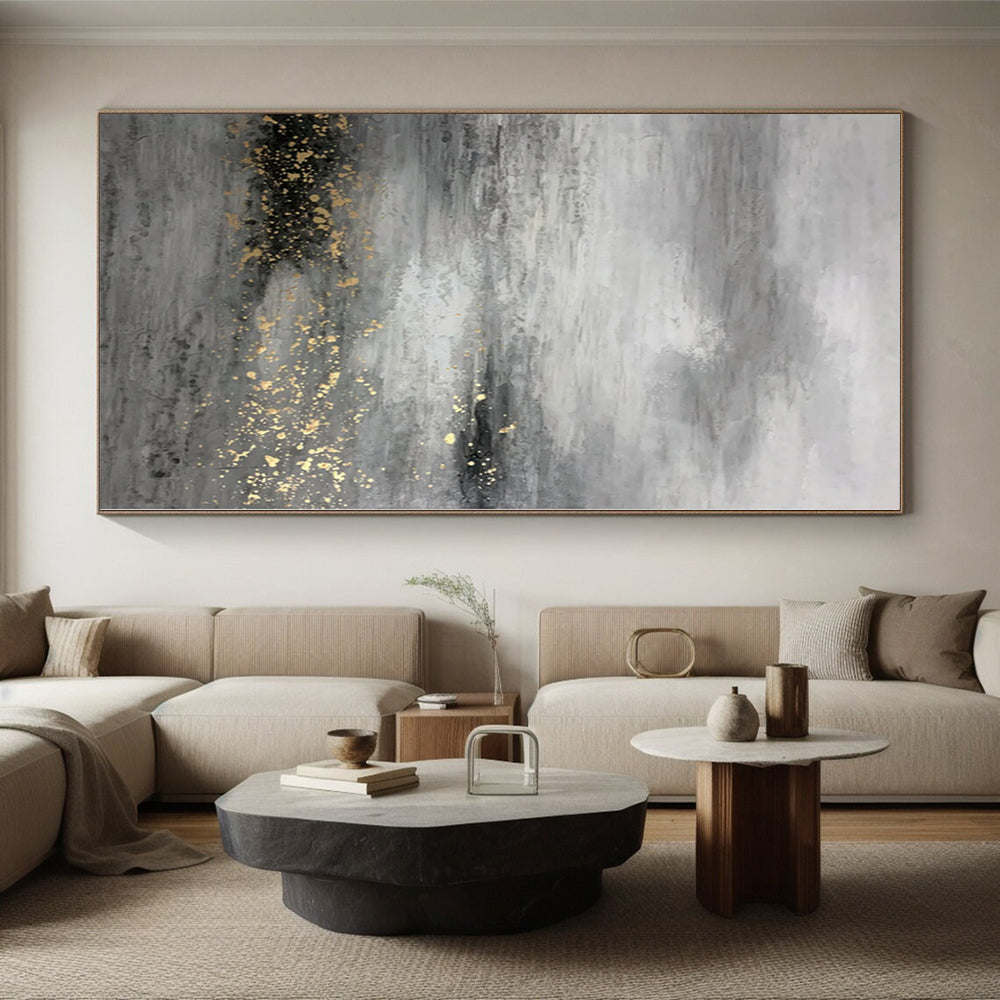 “Grey - Gold Abstract Misty Landscape” - Ethereal Landscape Painting On Canvas PS0345