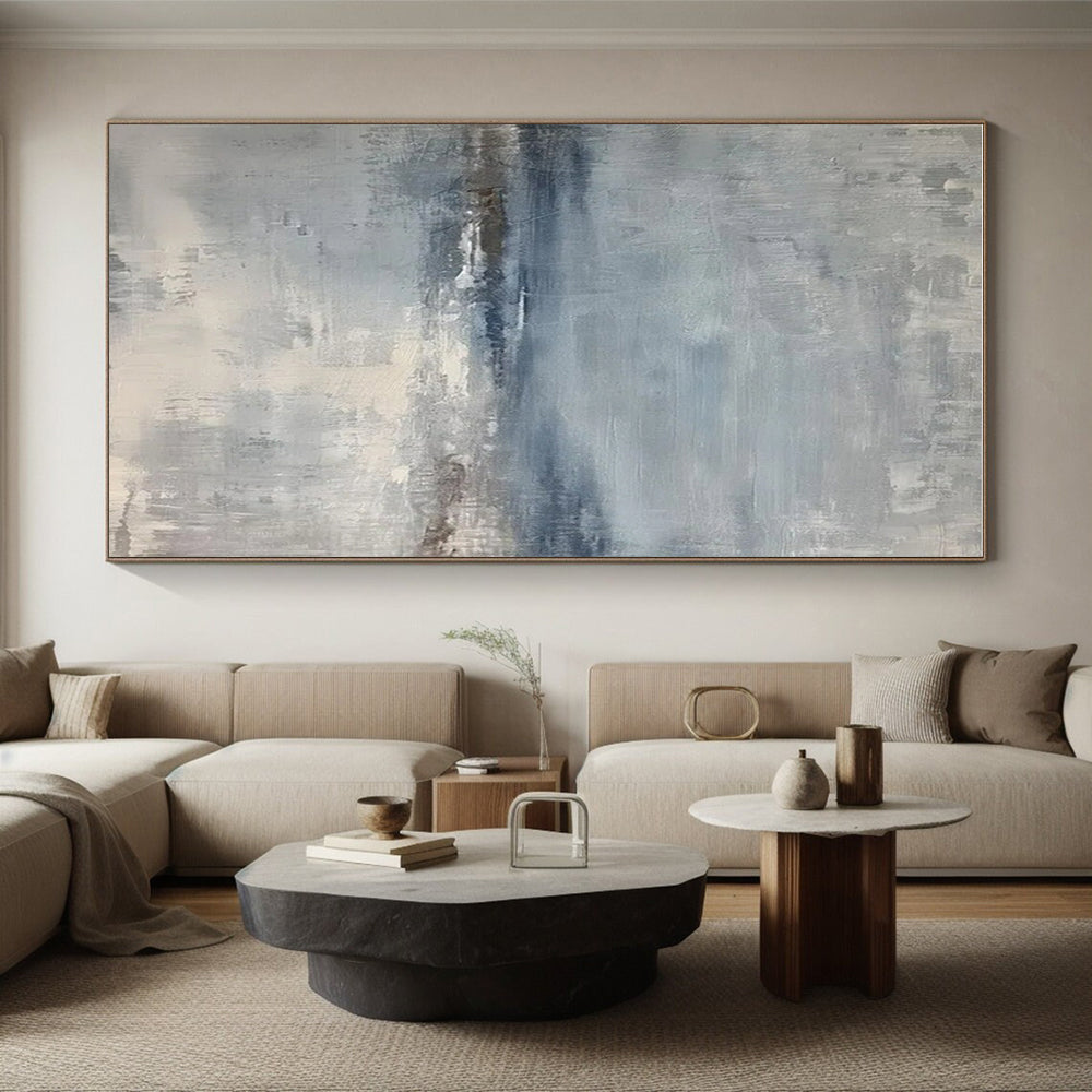 Blue, Gray & White Abstract Landscape "Misty Coast" Painting On Canvas PS0860
