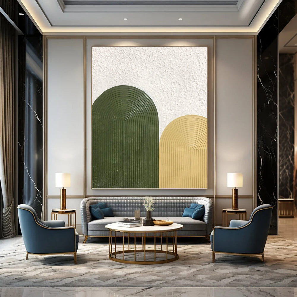 “Green - Yellow Arch Textures” - Minimalist Abstract Painting On Canvas PT1176