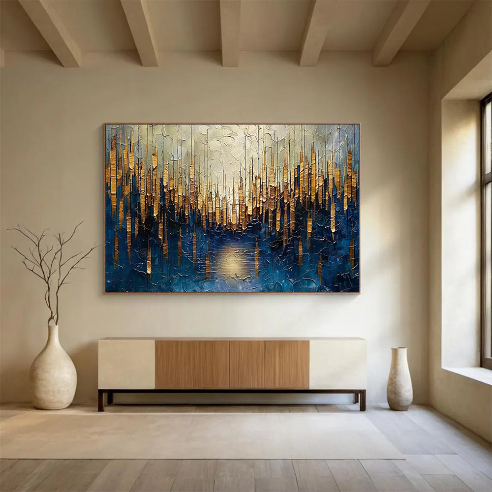 “Golden Forest Abstract” - Textured Landscape Painting On Canvas PT157