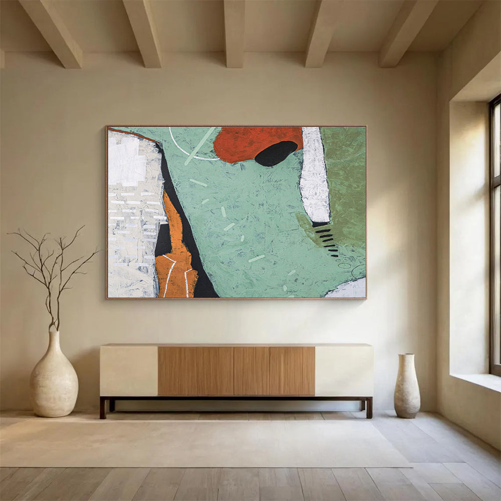 “Green And Orange Abstract Mix” - Abstract Painting On Canvas DKS567
