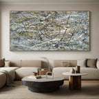 Sprawling Gray - Yellow Splatters, "Chaotic Harmony" – Action - Style Abstract On Canvas PS0905