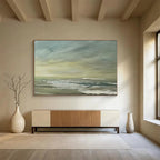 “Muted Coastal Landscape in Greens and Grays” - Subtle Seascape Oil Painting On Canvas PT027