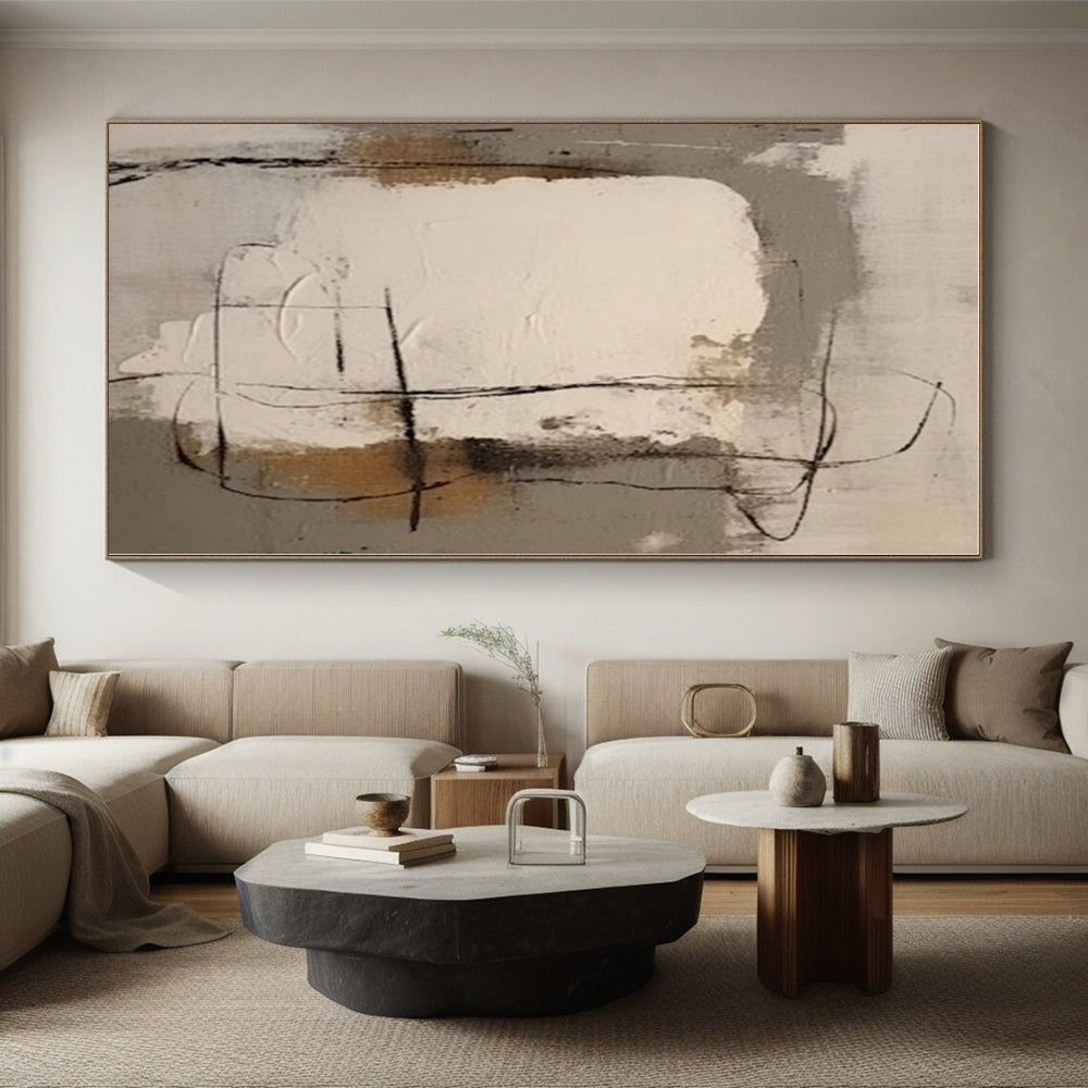 “Gray - Beige - Black Textured Abstraction” - Gray, Beige, Black Abstract Painting On Canvas PS0541