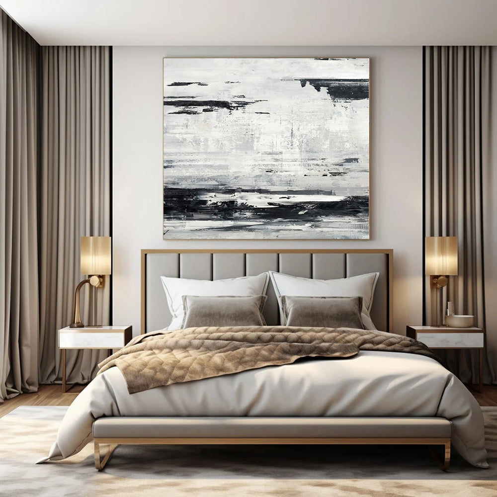 Black, White and Gray with Textured Layers "Urban Palimpsest" Abstract Painting On Canvas PS1168