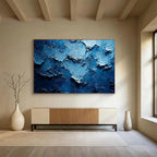 “Textured Blue Abyss” - Blue Abstract, Impasto Oil Painting On Canvas DKS758