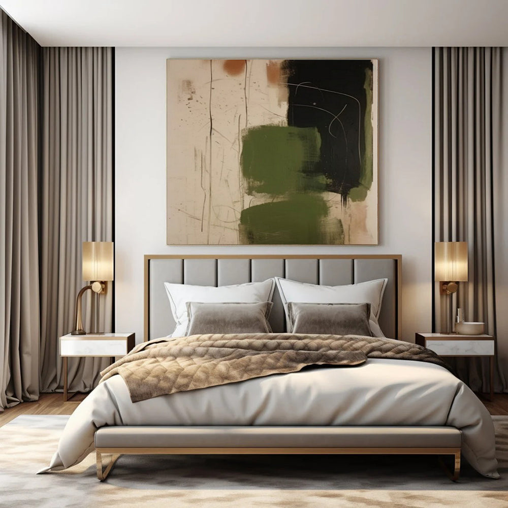 Green, Black, Beige with Loose Strokes "Wild Greens" Abstract Painting On Canvas PS1298