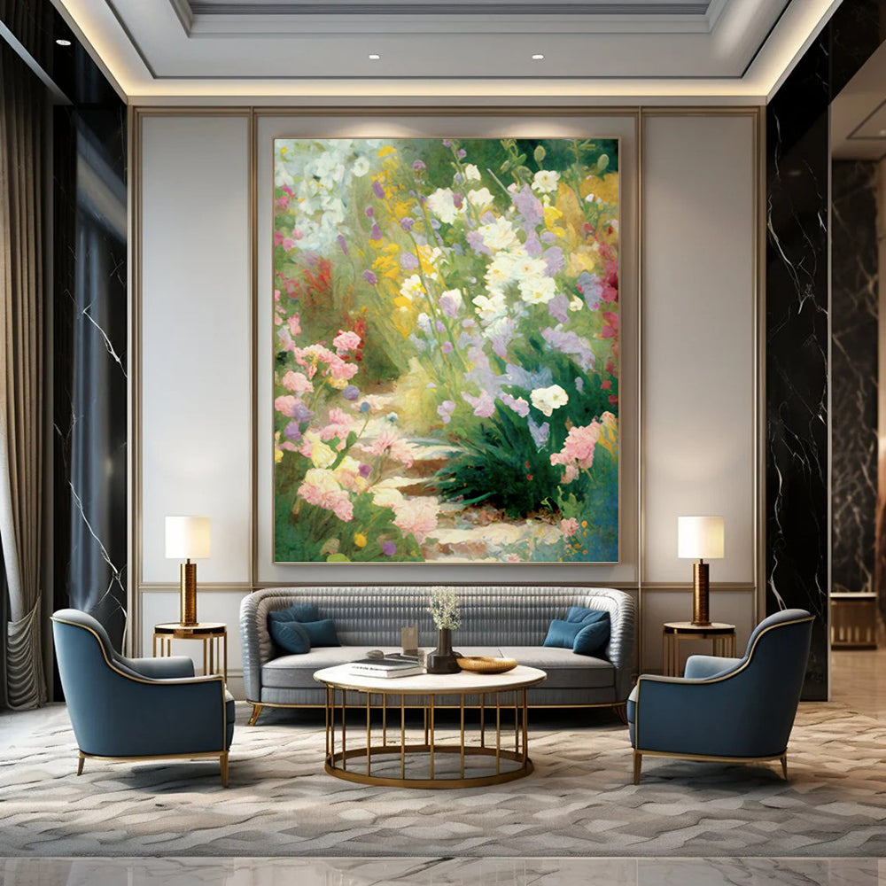 “Colorful Flower Garden” - Impressionist Landscape Painting On Canvas PT1356