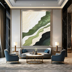 “Green and Beige Wavy Layers” - Nature - Inspired, Textured Abstract Painting On Canvas PT1486