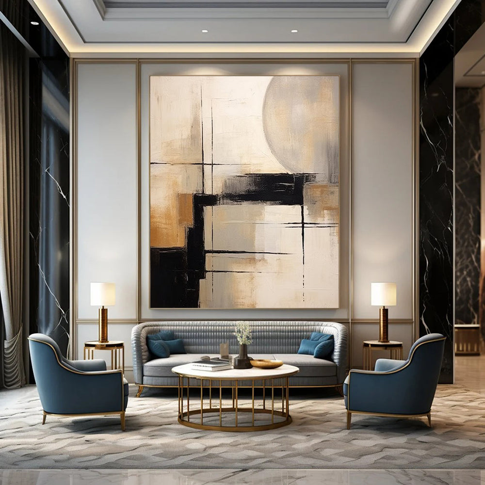 “Neutral Abstract Geometry” - Geometric Abstract Painting On Canvas DS356