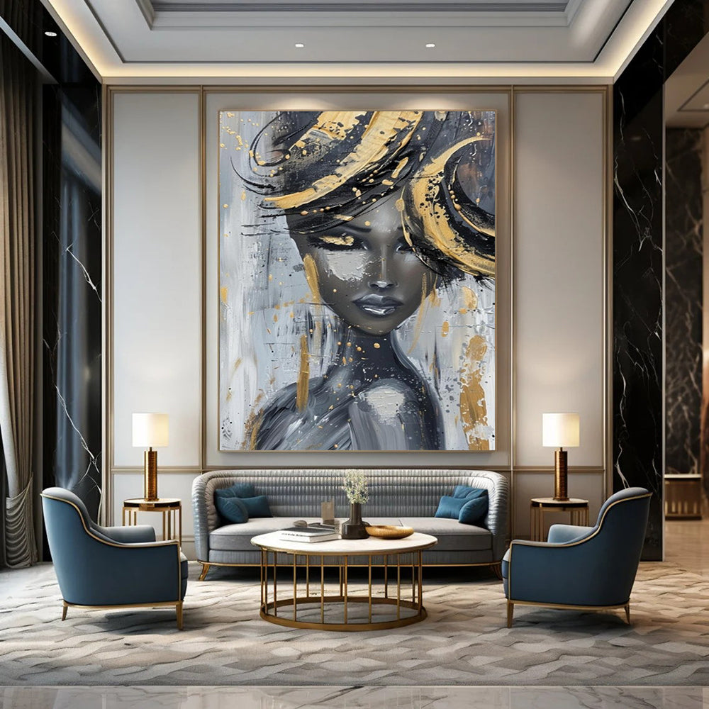 “Abstract Woman with Gold Accents” - Expressive Acrylic Painting On Canvas PT2196