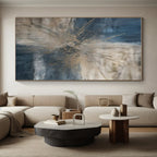 Blue & Beige Abstract Burst Painting On Canvas PS0825