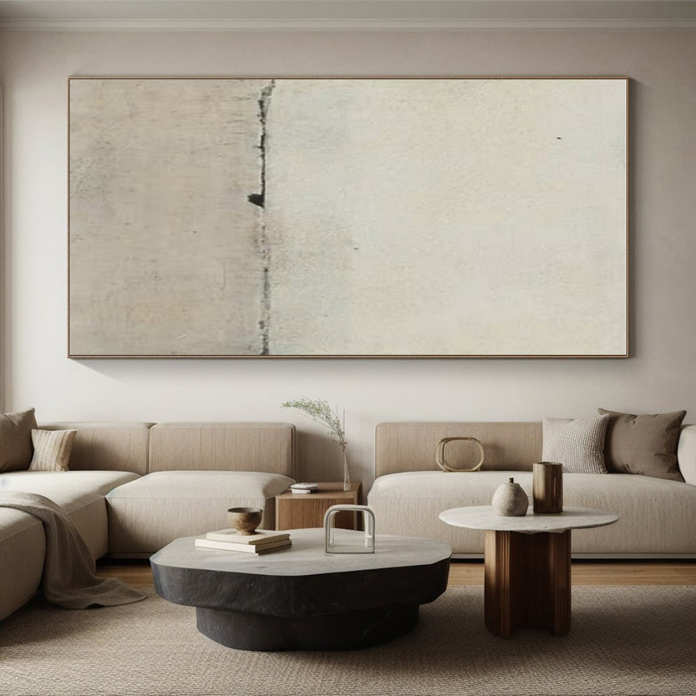 “Cracked Beige Minimalism” - Beige Abstract Textured Painting On Canvas PS0668