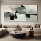 “Soft - Toned Geometric Fusion” - Light Green, Gray, Beige Geometric Abstract Painting On Canvas PS0746