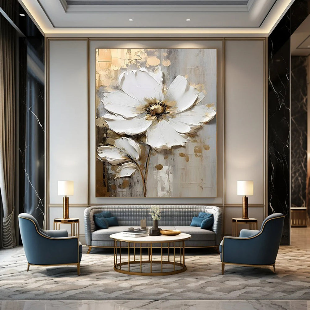 “Textured White Floral” - 3D Floral Abstract Painting On Canvas DS300