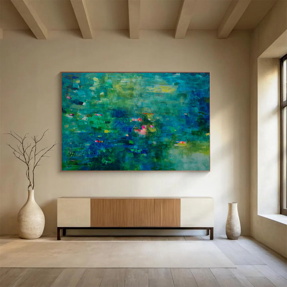 Teal Abstract Landscape Painting On Canvas DKS037