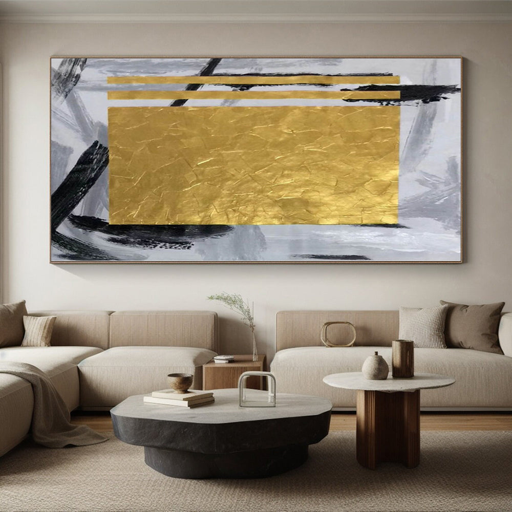 “Grey - Gold Abstract with Bold Brushstrokes” - Modern Abstract Painting On Canvas PS0292