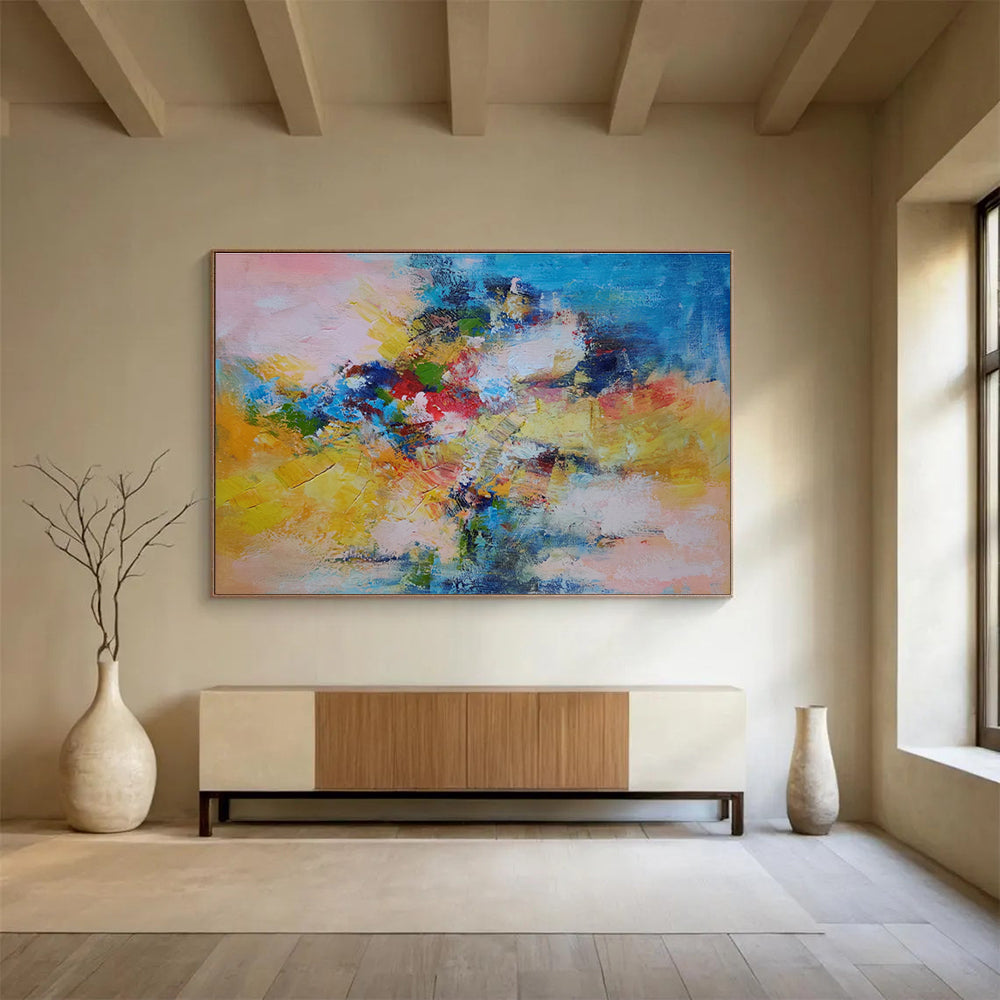 Colorful Abstract Floral Burst Expressive Still - Life Painting On Canvas DKS118