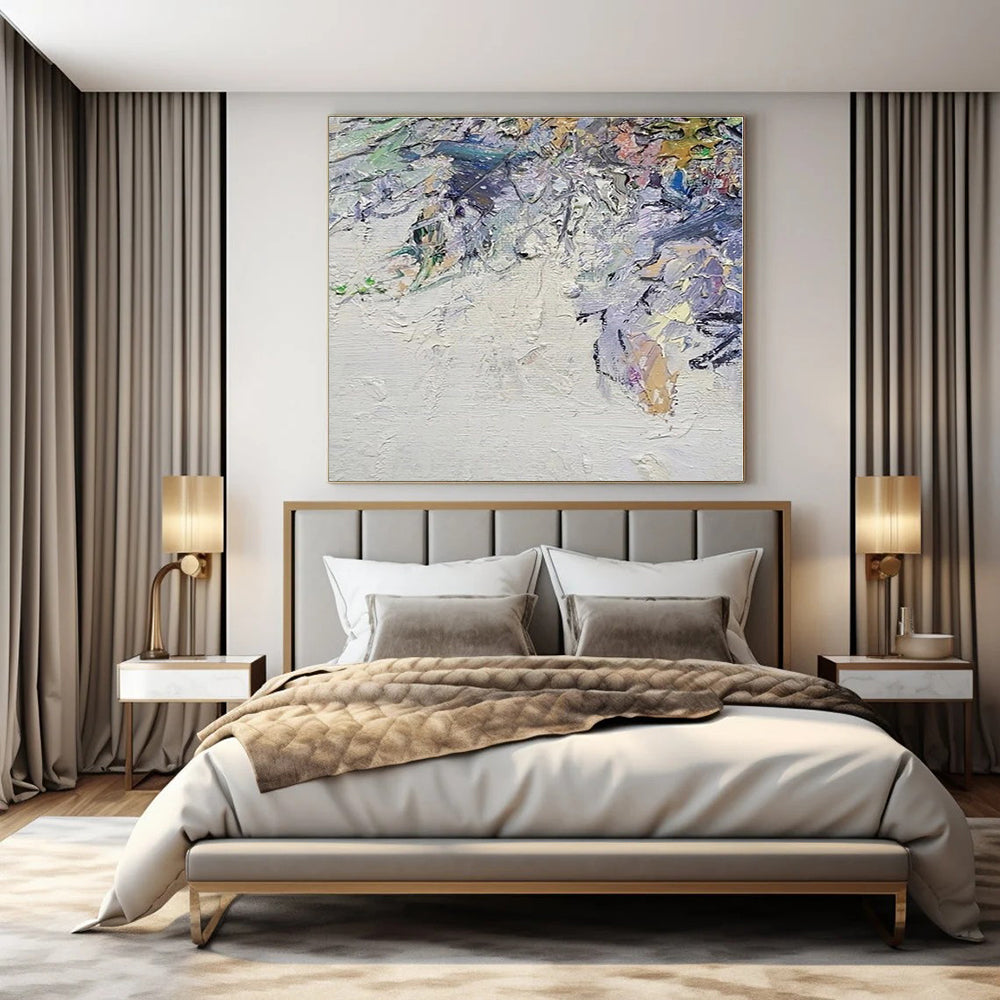 White, Colorful with Thick Textures "Colorful Chaos" Abstract Painting On Canvas PS1349