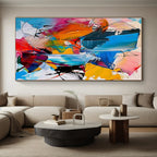“Colorful Abstract Fusion” - Blue, Pink, Yellow, Orange Abstract Expressionist Painting On Canvas PS0689