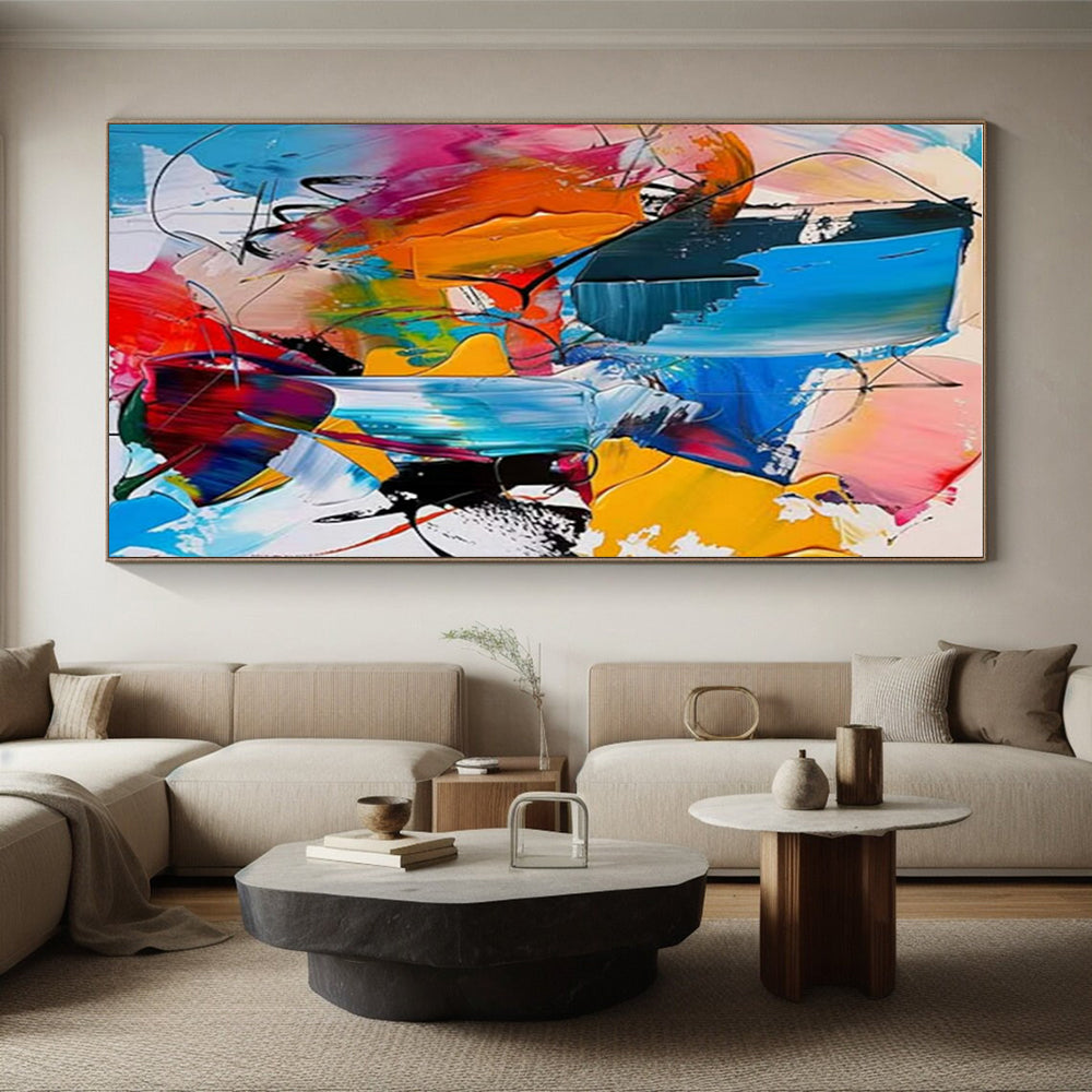 “Colorful Abstract Fusion” - Blue, Pink, Yellow, Orange Abstract Expressionist Painting On Canvas PS0689