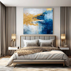 Blue, Gold, Gray, and White Bold, "Luminary Tide" – Abstract Seascape Painting On Canvas PS1009