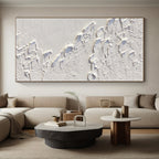 “White Textured Terrain” - White Abstract Painting On Canvas PS0522