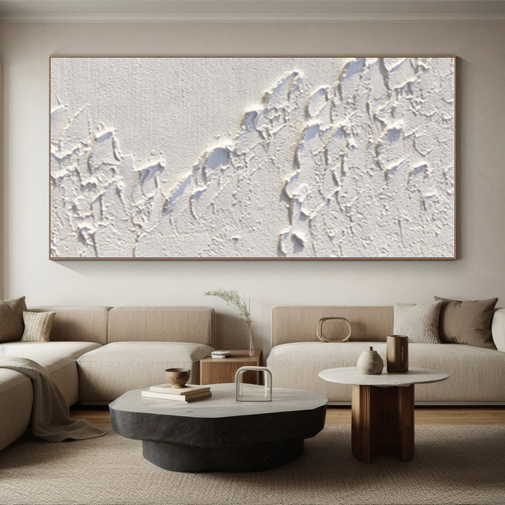 “White Textured Terrain” - White Abstract Painting On Canvas PS0522