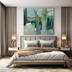 Green, Blue, Gray with Abstract Trees "Forest Reverie" Abstract Painting On Canvas PS1307