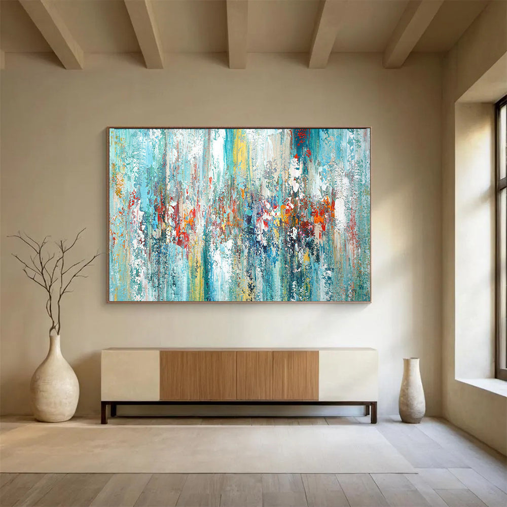 “Vibrant Blue - Green Abstract Blend” - Dynamic Strokes Painting On Canvas PT1515