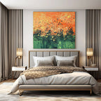 Orange - Green Splatter, "Sunset Garden" – Abstract Expressionist Painting On Canvas PS0926