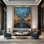 “Blue - Brown Abstract Cityscape” - Oil Painting On Canvas PT2074