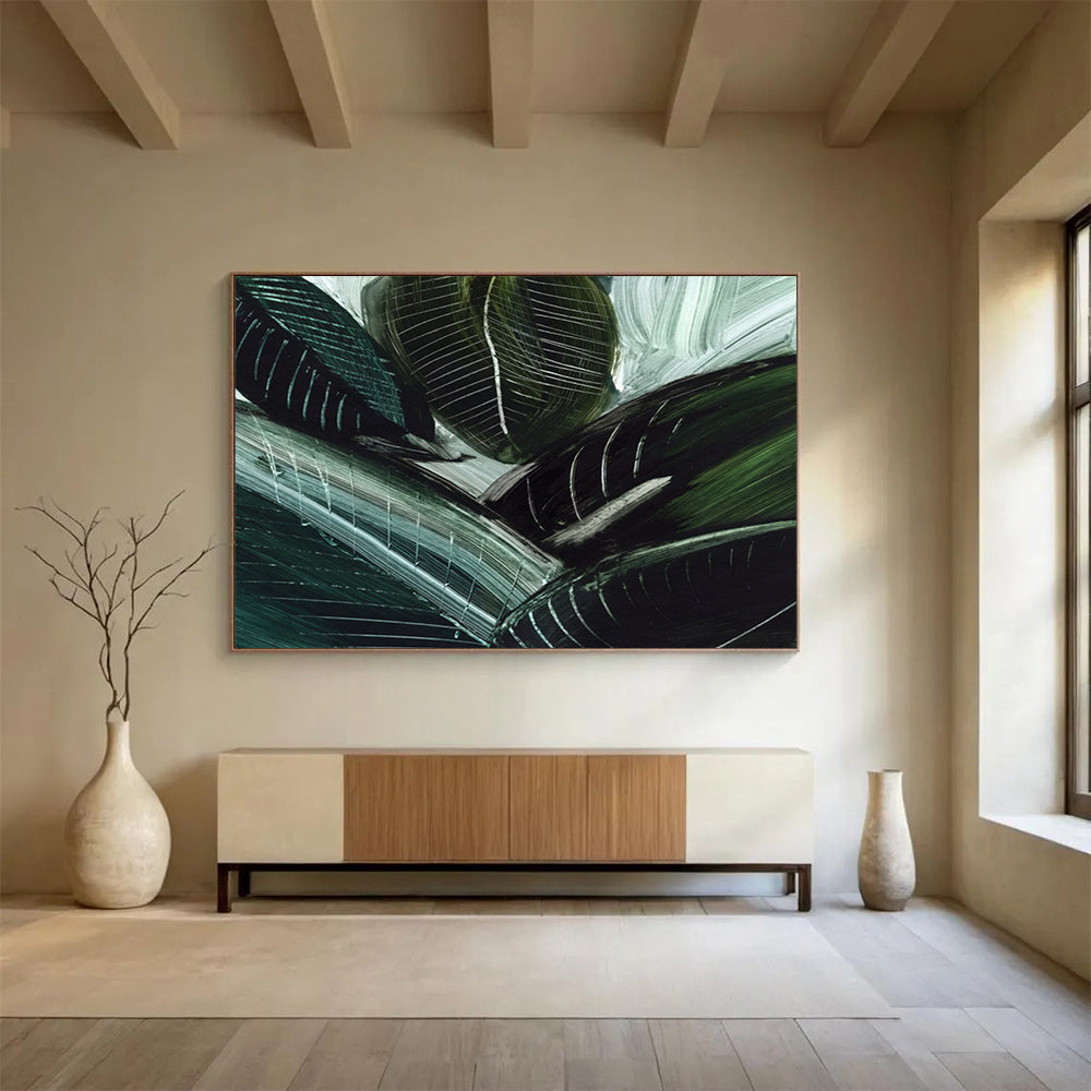 “Dark Green Leafy Abstract” - Botanical Abstract Painting On Canvas PT144