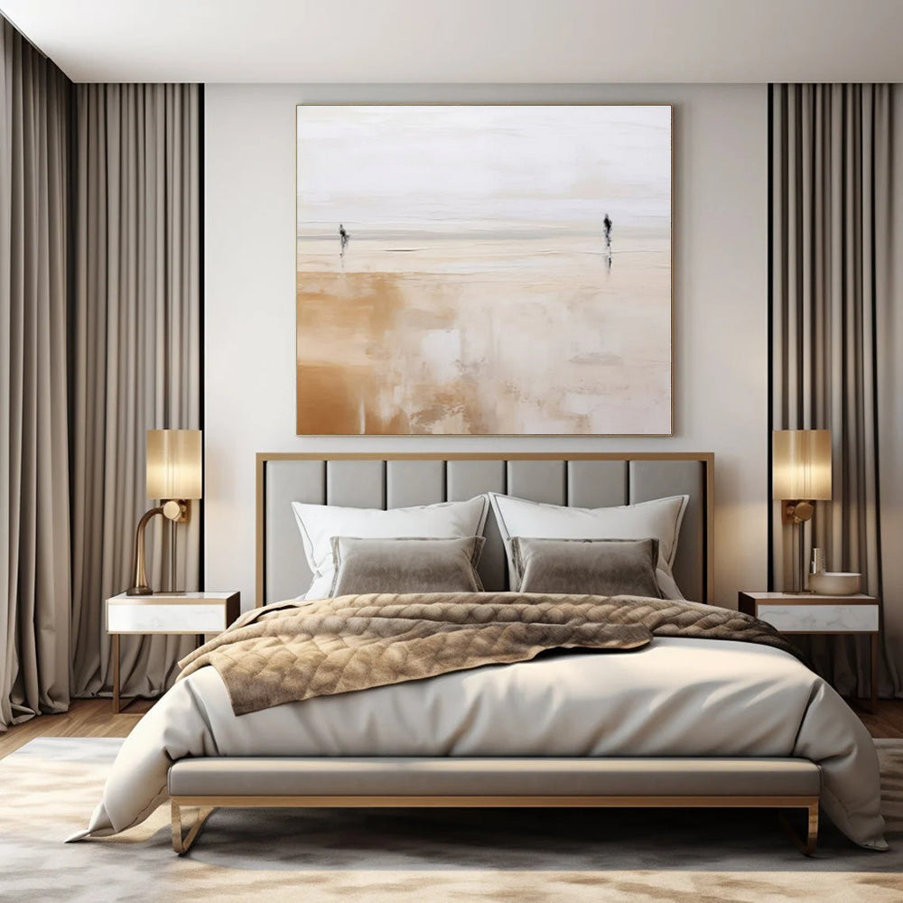 Beige, White with Two Figures "Dual Paths" Abstract Painting On Canvas PS1313