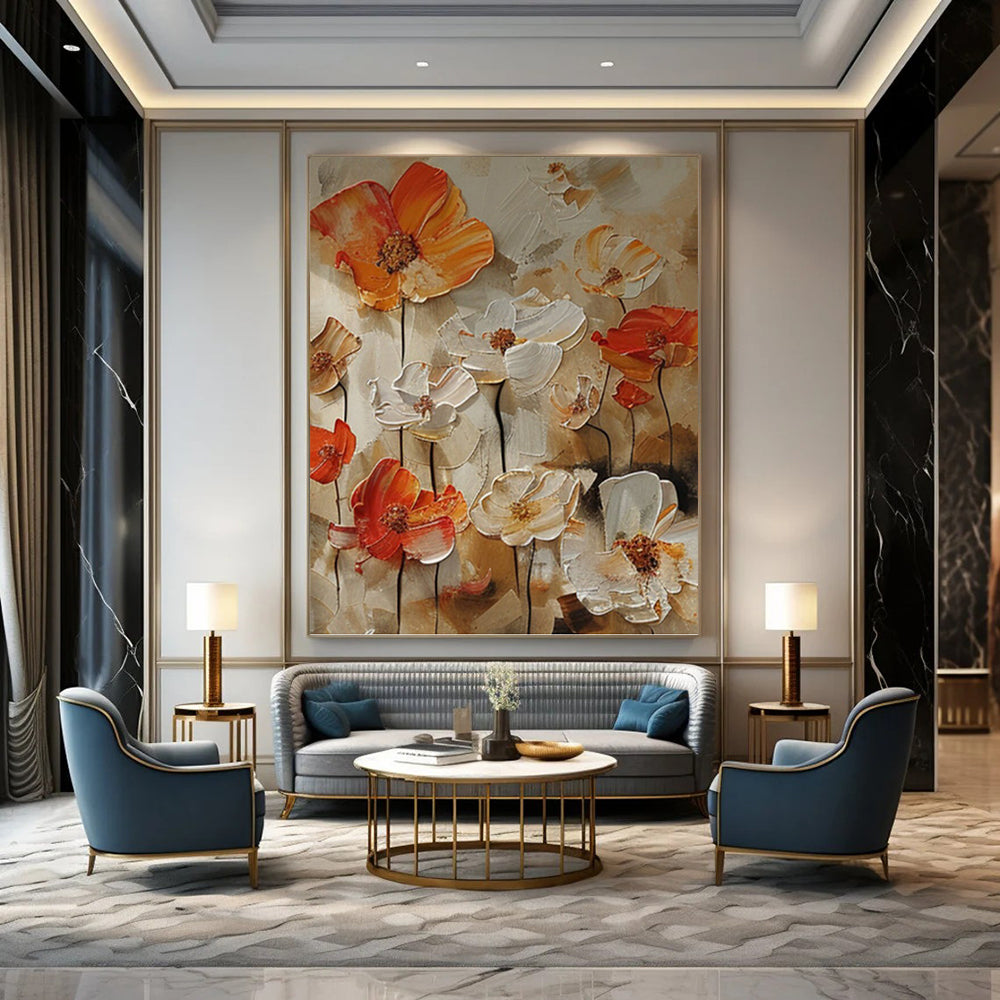 “Orange - White Floral Impasto” - Impressionist - Inspired Floral Painting On Canvas PT1399