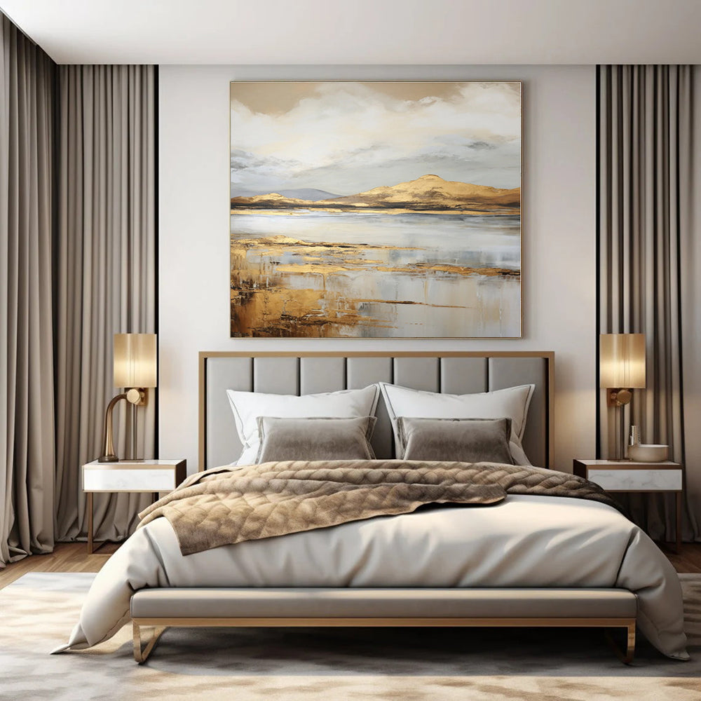 Gold, Beige, Gray with Landscape "Golden Horizons" Landscape Painting On Canvas PS1256