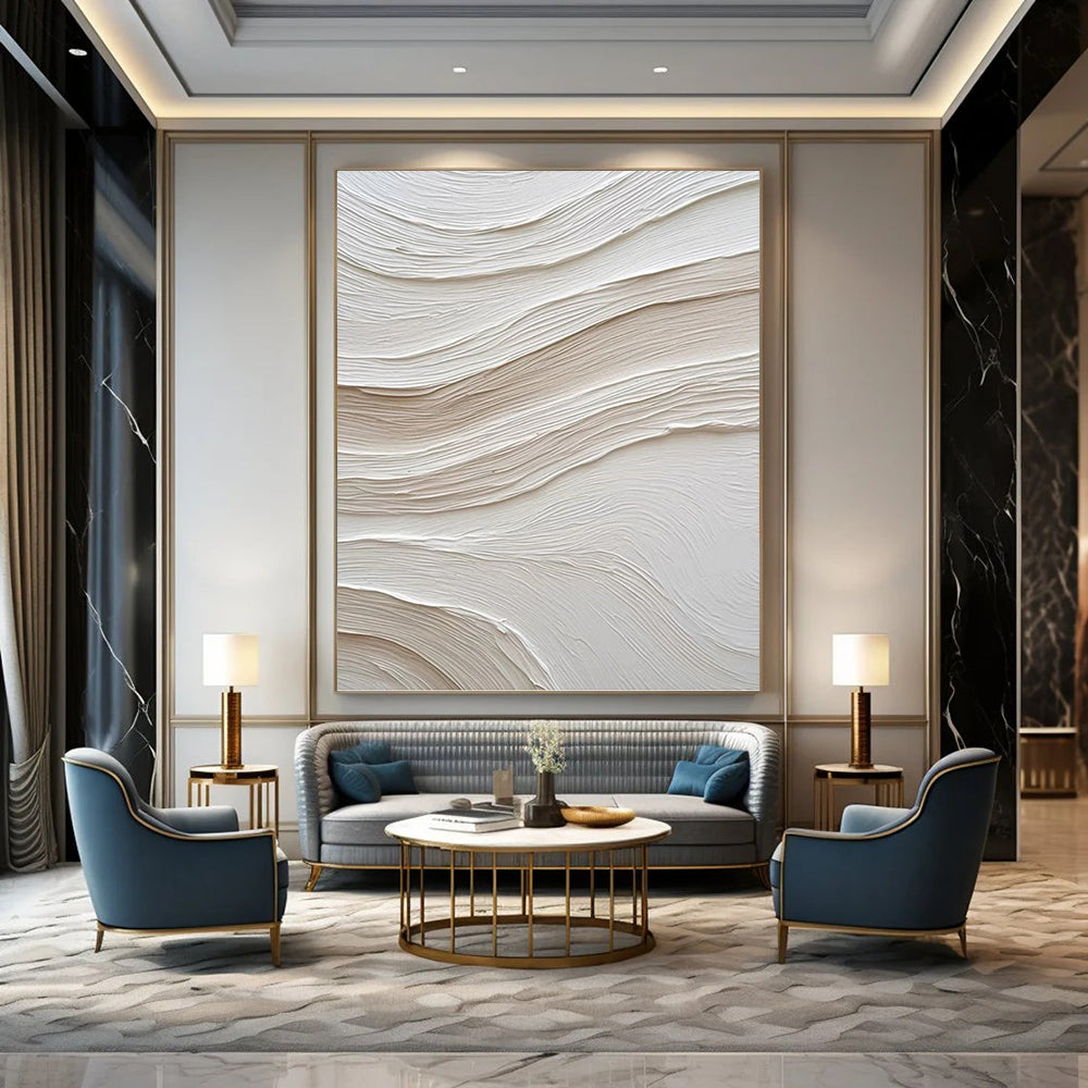 “White Textured Waves” - Textural Abstract Painting On Canvas PT1024