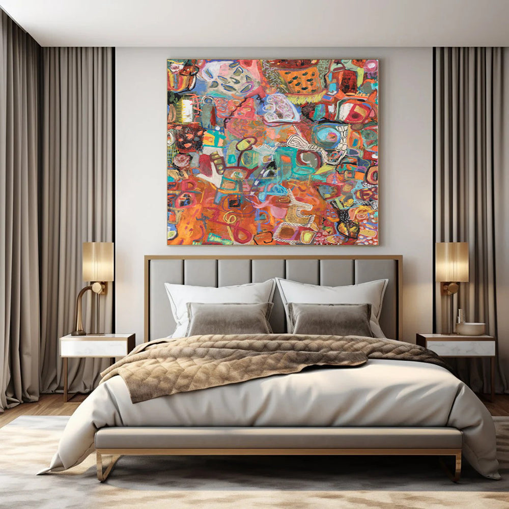 Colorful, Vibrant Shapes with Eclectic Patterns "Carnival Chaos" Abstract Painting On Canvas PS1169