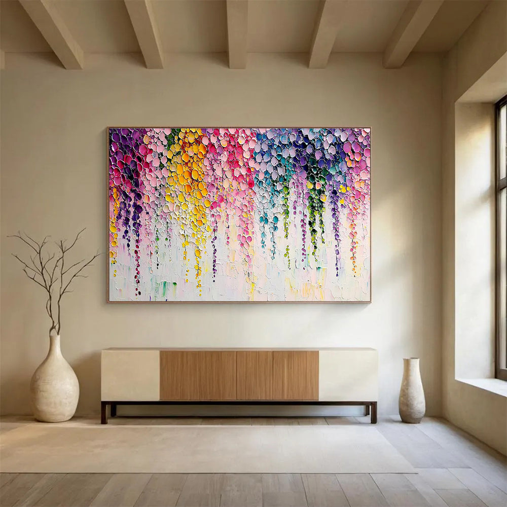 “Rainbow - Drip Floral Cascade” - Abstract Acrylic Painting on Canvas DKS905