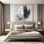 Black, White, Gold with Feathers "Gilded Feathers" Decorative Painting On Canvas PS1262